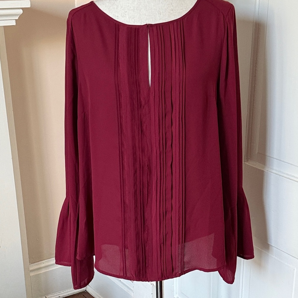 White House Black Market Burgundy LS Daylin Blouse